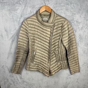 Michael Kors Quilted Packable Down Fill Asymmetrical Full Zip Coat Jacket S Gold
